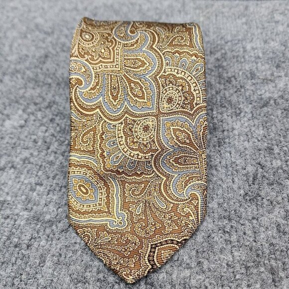 Robert Talbott Best Of Class Parisian Silk Necktie Designer Gold Blue Paisley - Picture 1 of 8